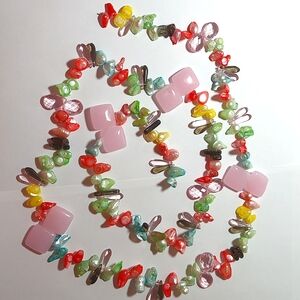 Pink jade, crystals and freshwater pearl necklace from Shanghai, China.